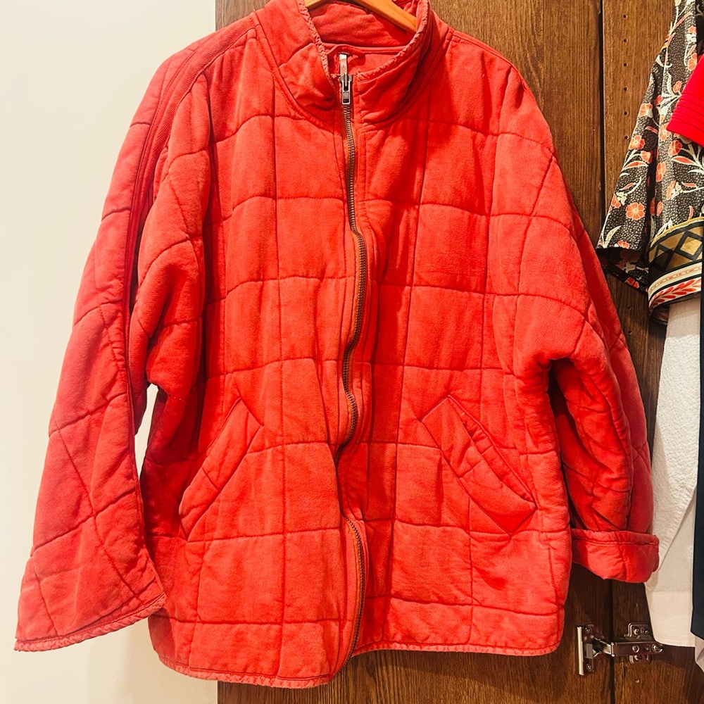 Free People Quilted Red Zip-Front Jacket